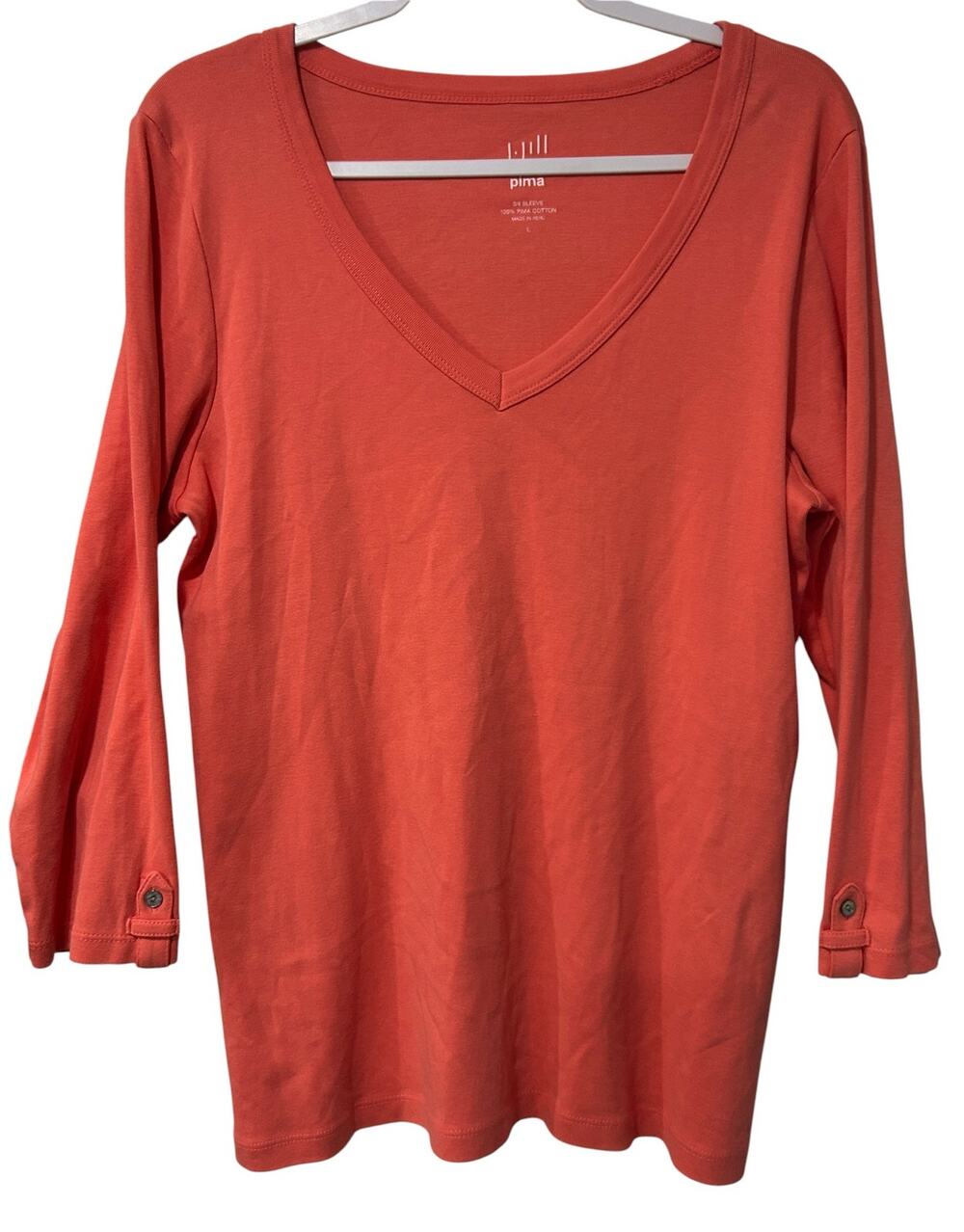J.Jill Perfect Pima Tee 100% Cotton Coral Casual Layer Classic Large V Neck